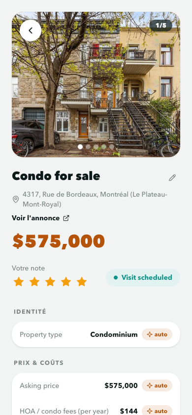 Detailed property sheet on mobile