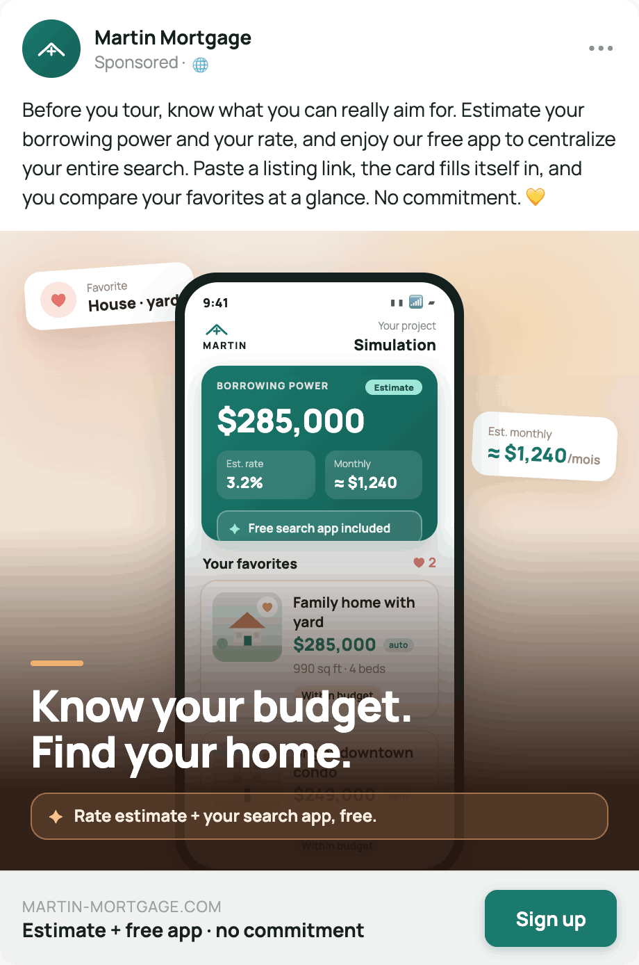 Meta ad example for a mortgage broker targeting households