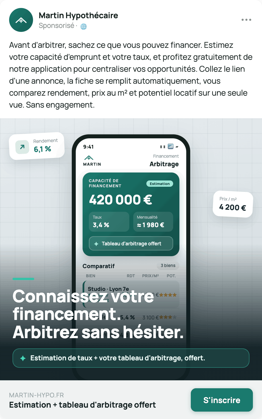 Exemple de publicité Meta pour un courtier hypothécaire auprès des investisseurs