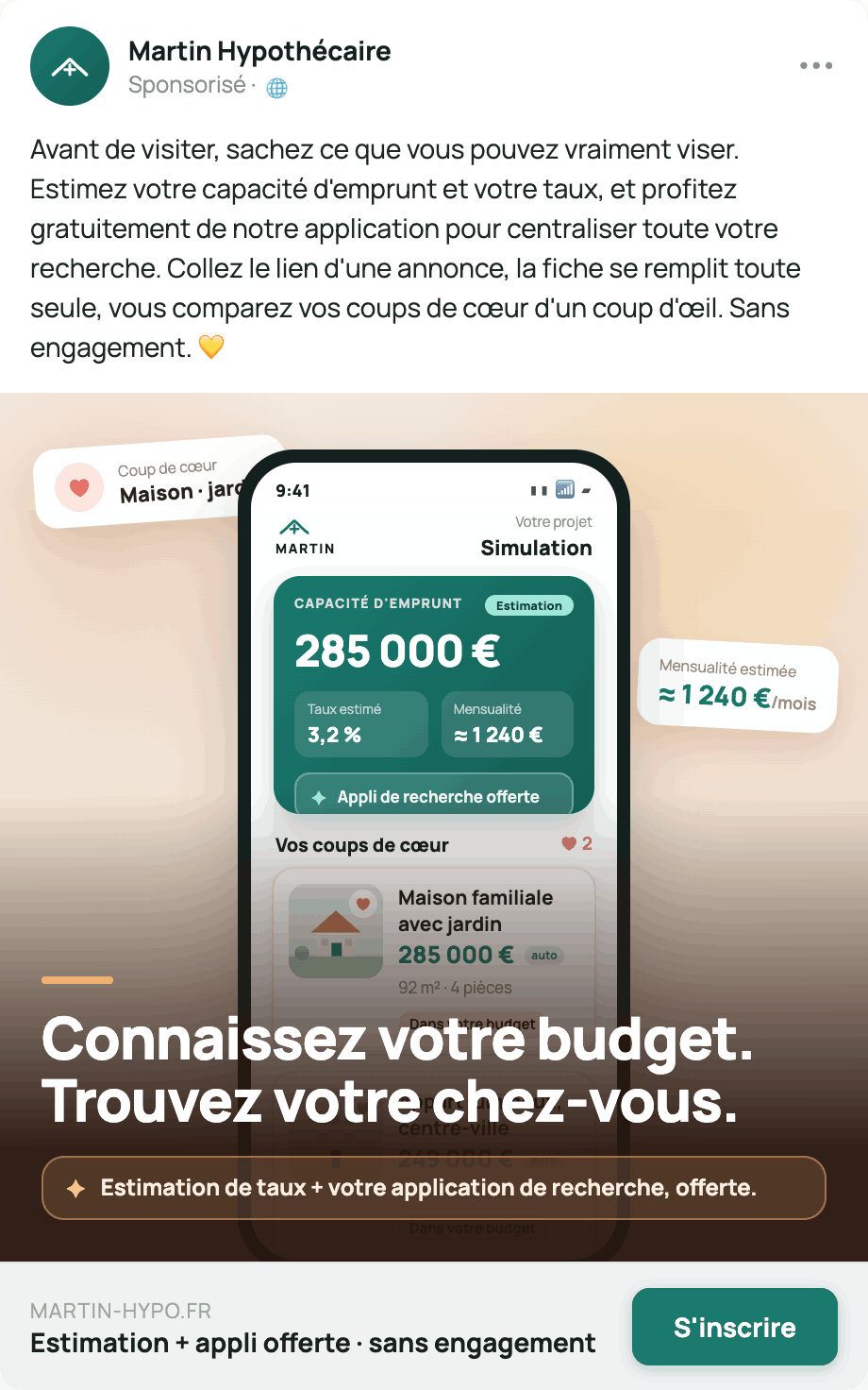 Exemple de publicité Meta pour un courtier hypothécaire auprès des ménages